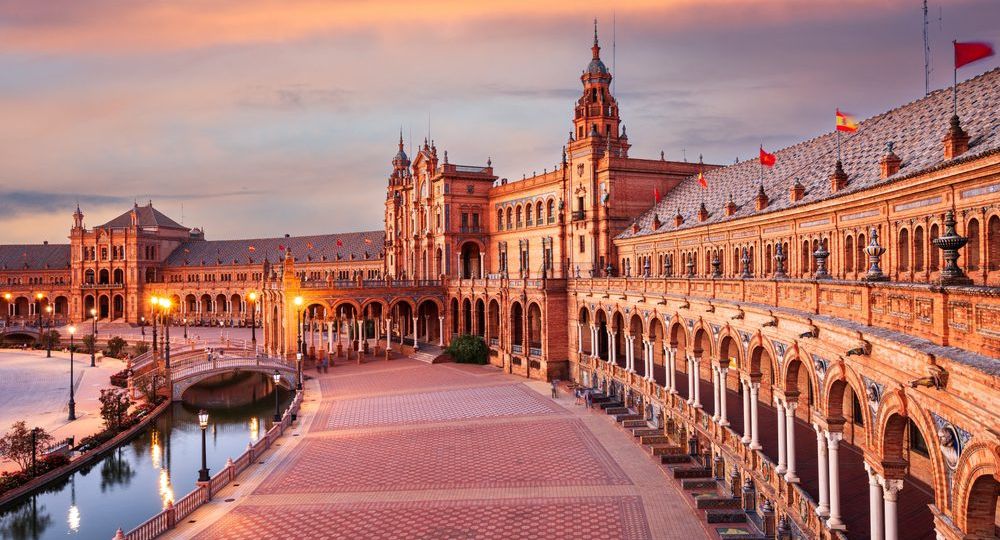 Seville,,Spain,From,Spanish,Square,At,Dusk.